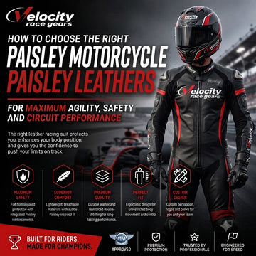 Mono de Moto de Cuero 1 Pieza Velocity Race Gears – Traje de Circuito Profesional con Protecciones CE, Negro y Rojo