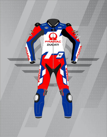 Mono de Moto de Cuero 1 Pieza Paisley Pramac Ducati – Traje de Circuito MotoGP Profesional con Protecciones CE, Rojo y Azul