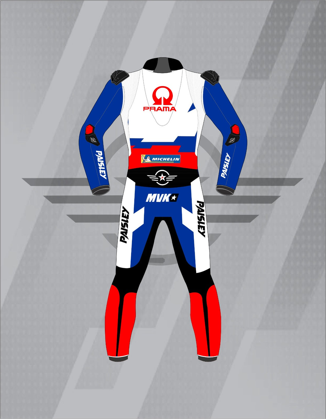 Mono de Moto de Cuero Paisley Pramac Ducati – Traje de Circuito MotoGP Profesional con Protecciones CE, Rojo y Azul