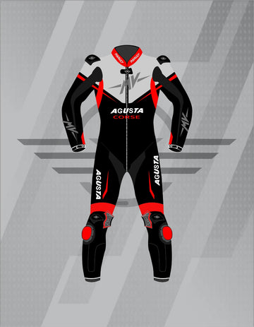 ono de Moto de Cuero 1 Pieza Paisley MV Agusta Corse – Traje de Circuito Profesional con Protecciones CE, Negro y Rojo