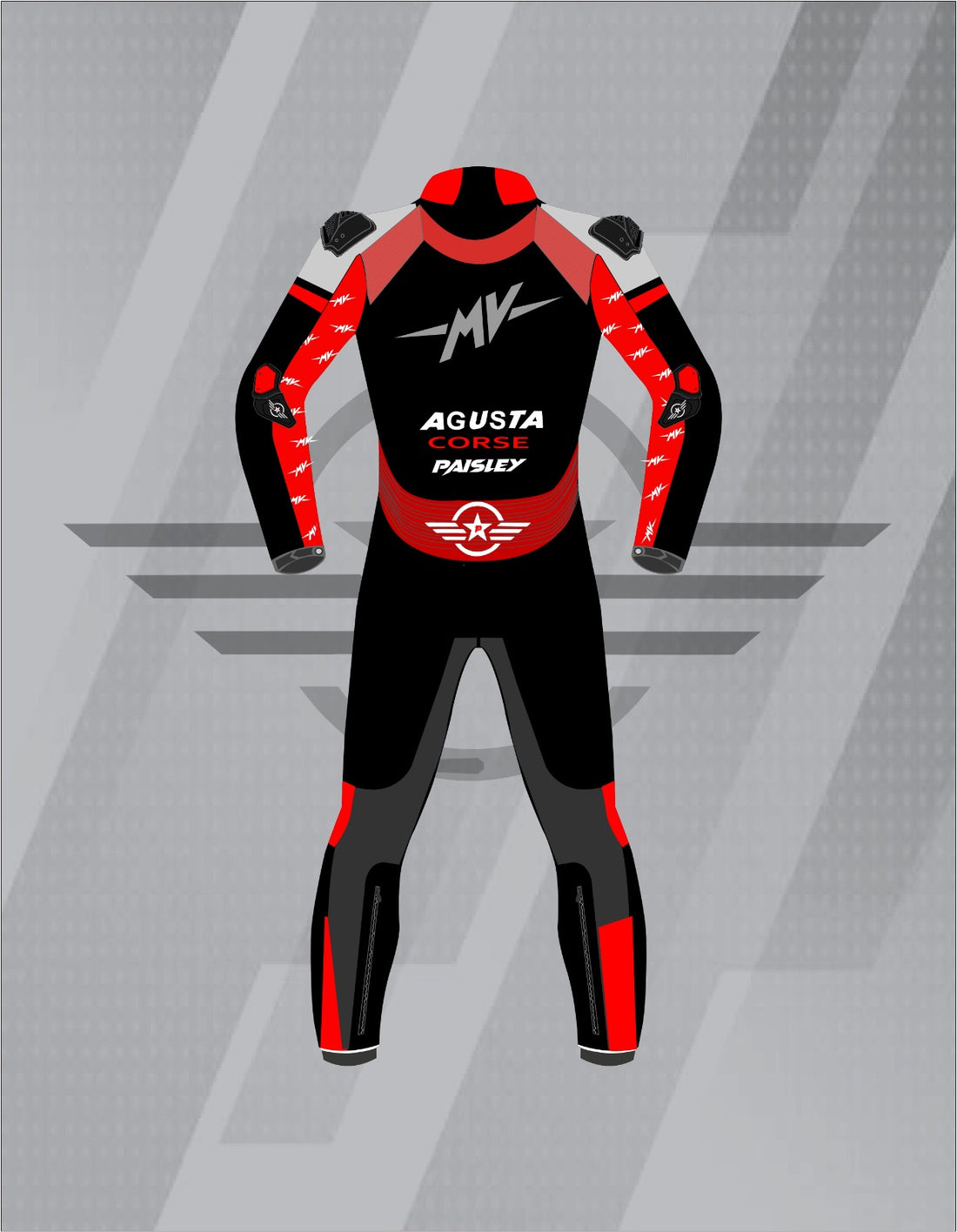Mono de Moto de Cuero Paisley MV Agusta Corse – Traje de Circuito Profesional con Protecciones CE, Negro y Rojo