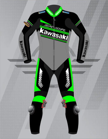 Mono de Moto Profesional Kawasaki – Traje de Cuero para Circuito y GP