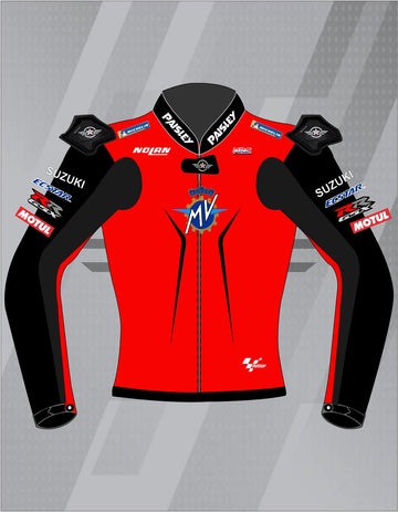 Chaqueta de Moto de Cuero Paisley MV Agusta Suzuki – Cazadora Deportiva de Carretera con Protecciones CE, Rojo y Negro