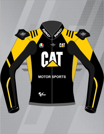 Chaqueta de Moto de Cuero Paisley CAT Motor Sports – Cazadora Deportiva de Carretera con Protecciones CE, Negro y Amarillo