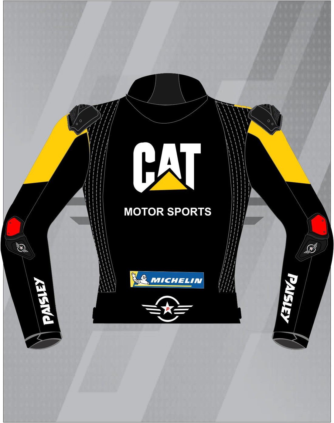 Chaqueta de Moto de Cuero Paisley CAT Motor Sports – Cazadora Deportiva de Carretera con Protecciones CE, Negro y Amarillo