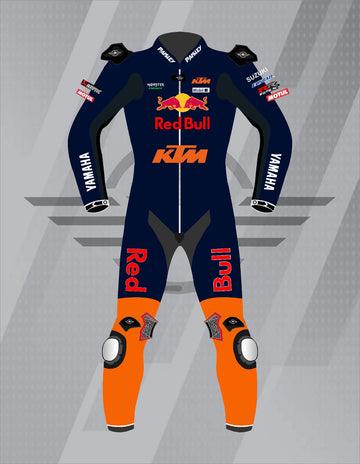 Mono de Moto de Cuero Paisley Red Bull KTM – Traje de Circuito MotoGP Profesional con Protecciones CE, Azul Marino y Naranja