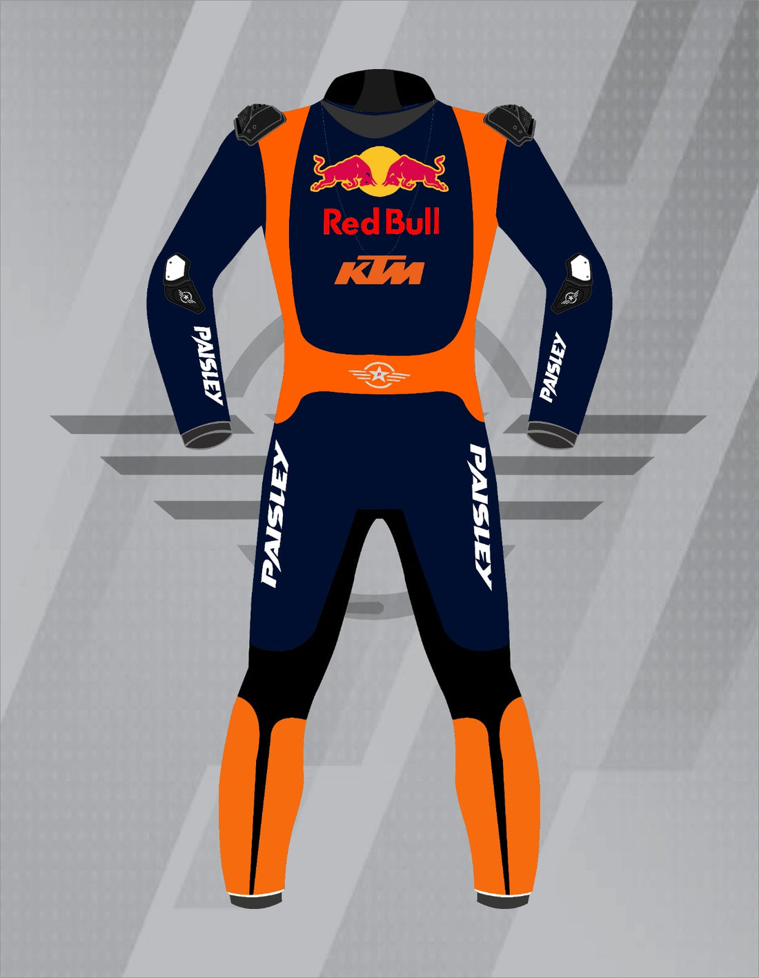 Mono de Moto de Cuero Paisley Red Bull KTM – Traje de Circuito MotoGP Profesional con Protecciones CE, Azul Marino y Naranja