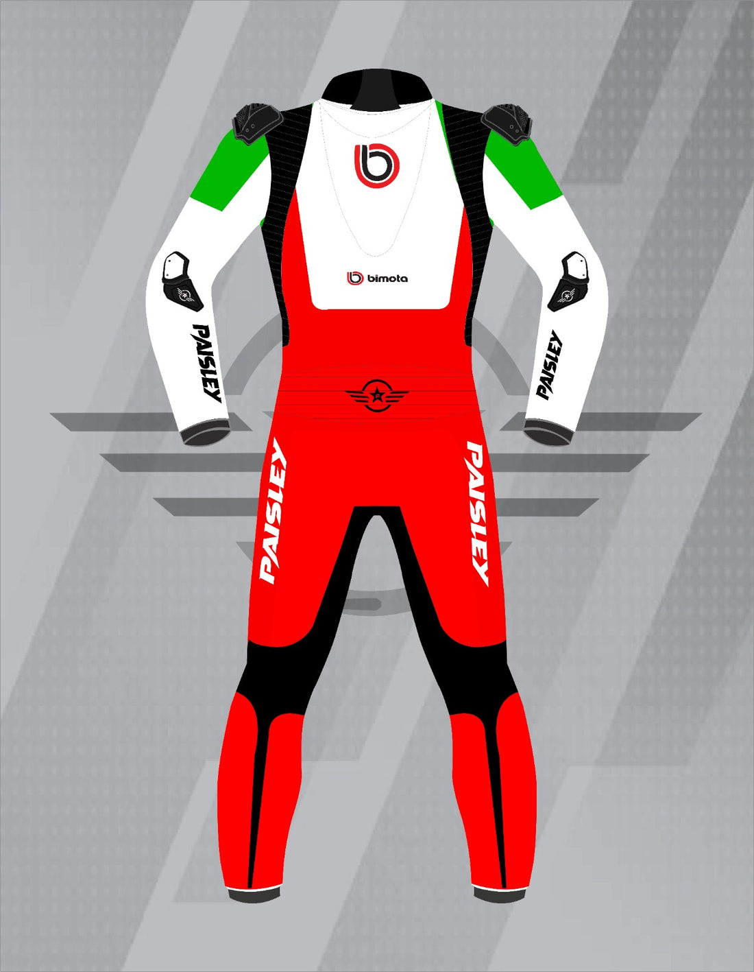 Mono de Moto de Cuero Paisley Bimota Motul – Traje de Circuito Profesional con Protecciones CE, Blanco, Rojo y Verde