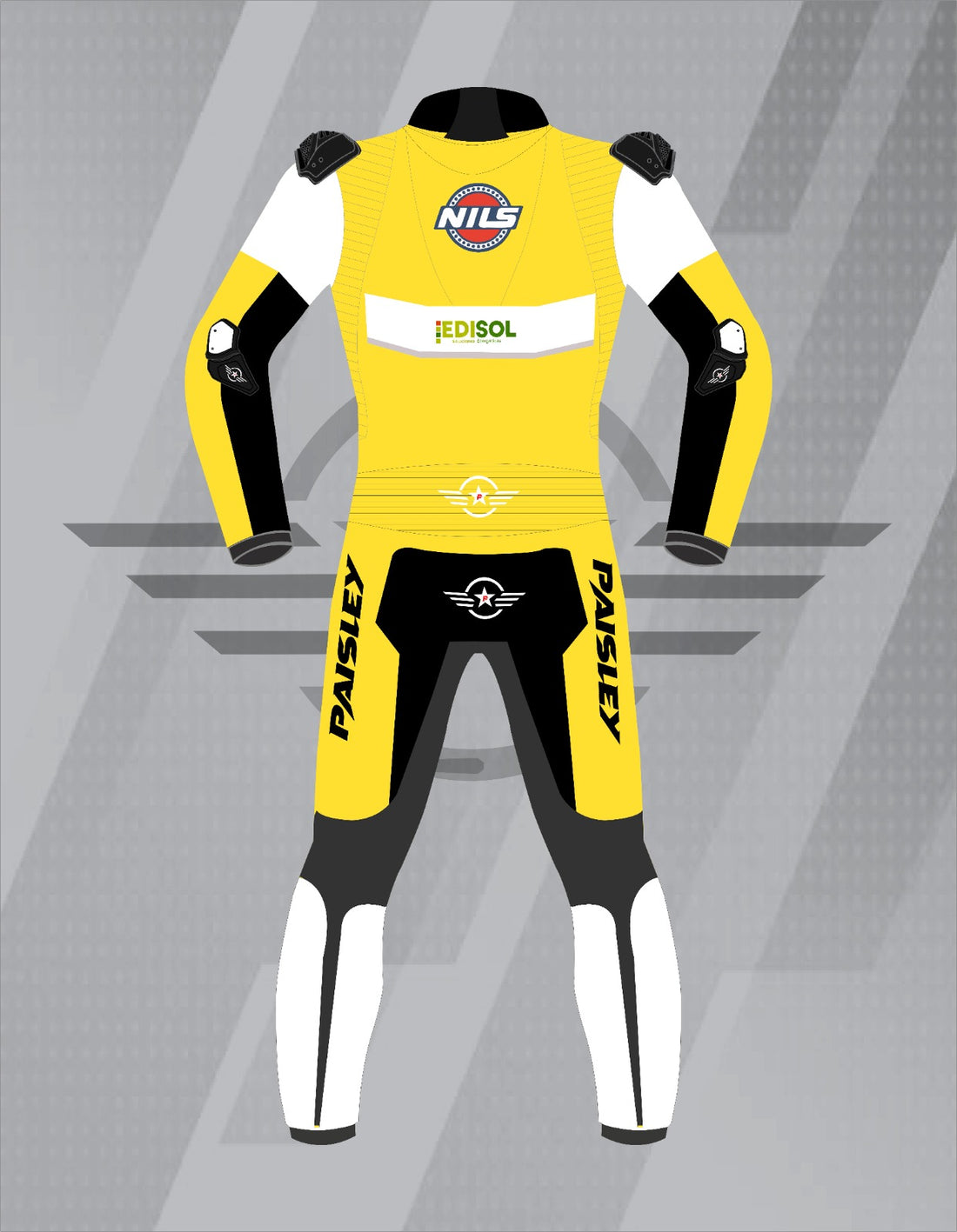 Mono de Moto de Cuero Paisley Barni Edisol – Traje de Circuito Profesional con Protecciones CE, Amarillo y Blanco