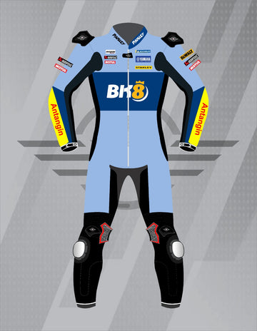 Mono de Moto de Cuero Paisley Gresini Racing BK8 – Traje de Circuito MotoGP Profesional con Protecciones CE, Azul Celeste y Negro
