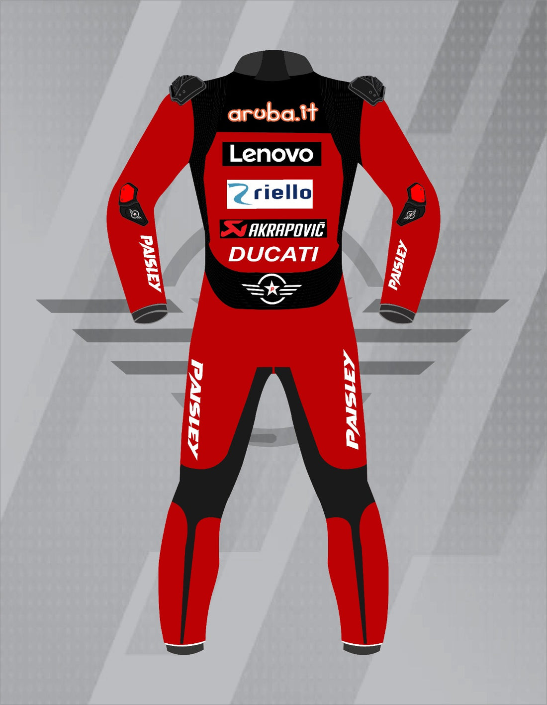 Mono de Moto de Cuero Paisley Aruba.it Ducati – Traje de Circuito WorldSBK Profesional con Protecciones CE, Rojo y Negro