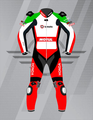 Mono de Moto de Cuero Paisley Bimota Honda – Traje de Circuito Profesional con Protecciones CE, Blanco, Rojo y Verde