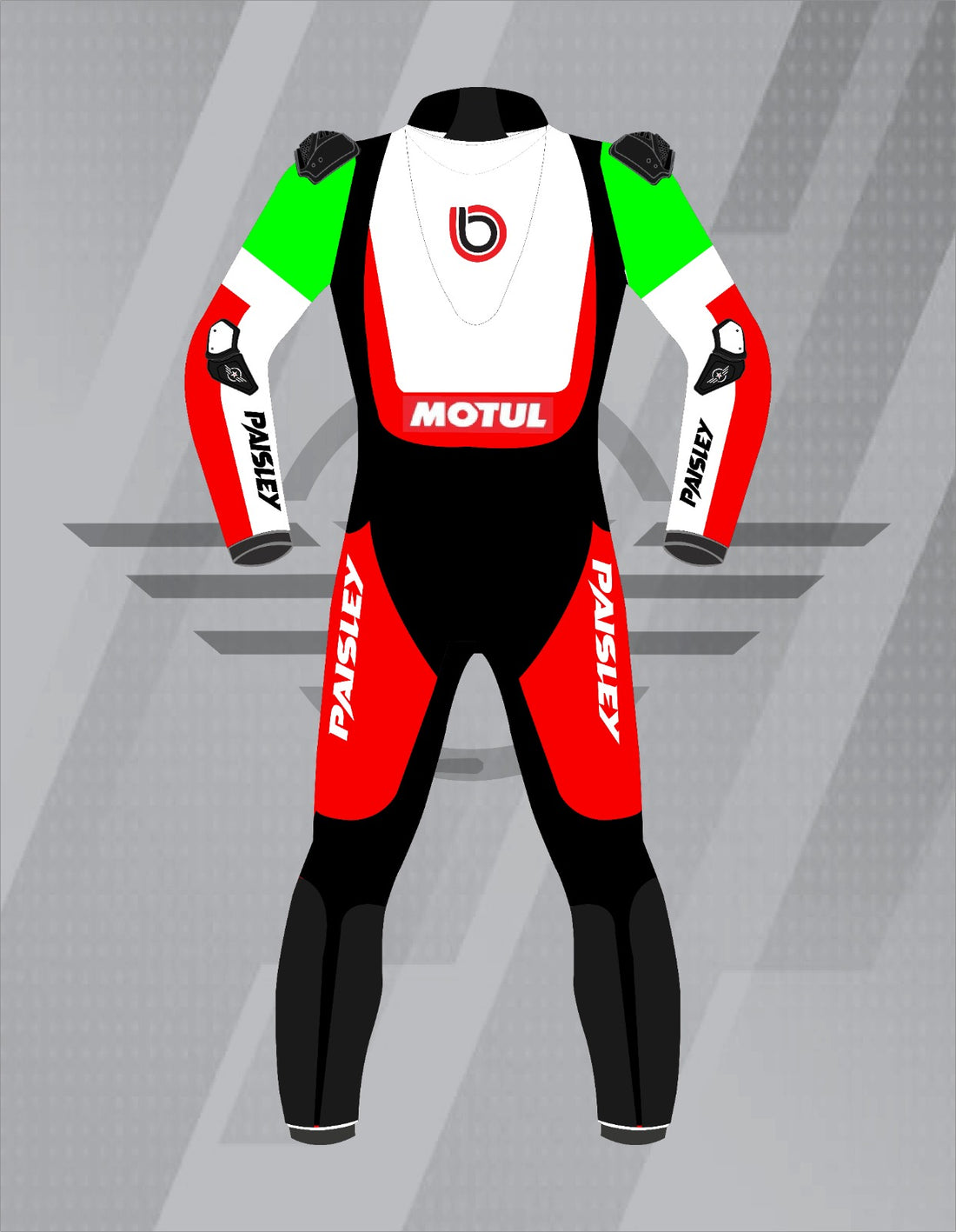 Mono de Moto de Cuero Paisley Bimota Honda – Traje de Circuito Profesional con Protecciones CE, Blanco, Rojo y Verde
