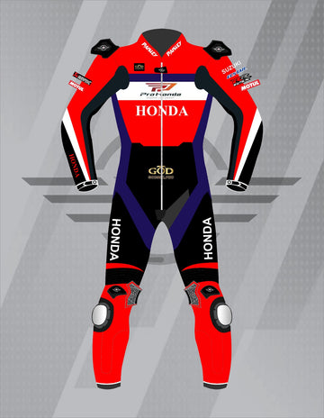 Mono de Moto de Cuero Paisley Pro Honda – Traje de Circuito MotoGP Profesional con Protecciones CE, Rojo y Azul