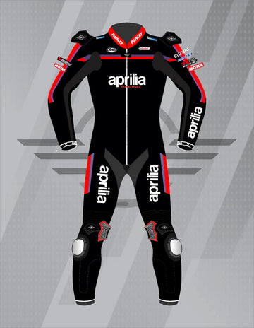 Mono de Moto de Cuero Paisley Aprilia Racing – Traje de Circuito MotoGP Profesional con Protecciones CE, Negro y Rojo
