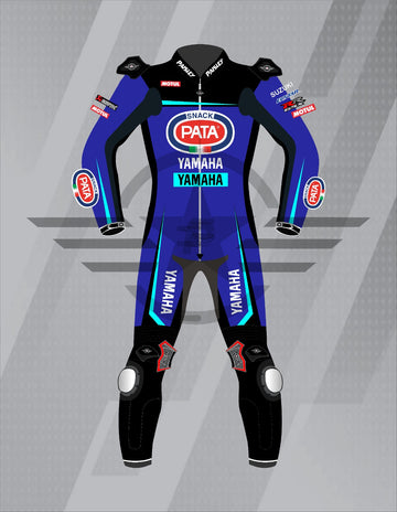 Mono de Moto de Cuero Paisley Pata Yamaha SBK – Traje de Circuito Profesional con Protecciones CE, Azul y Negro