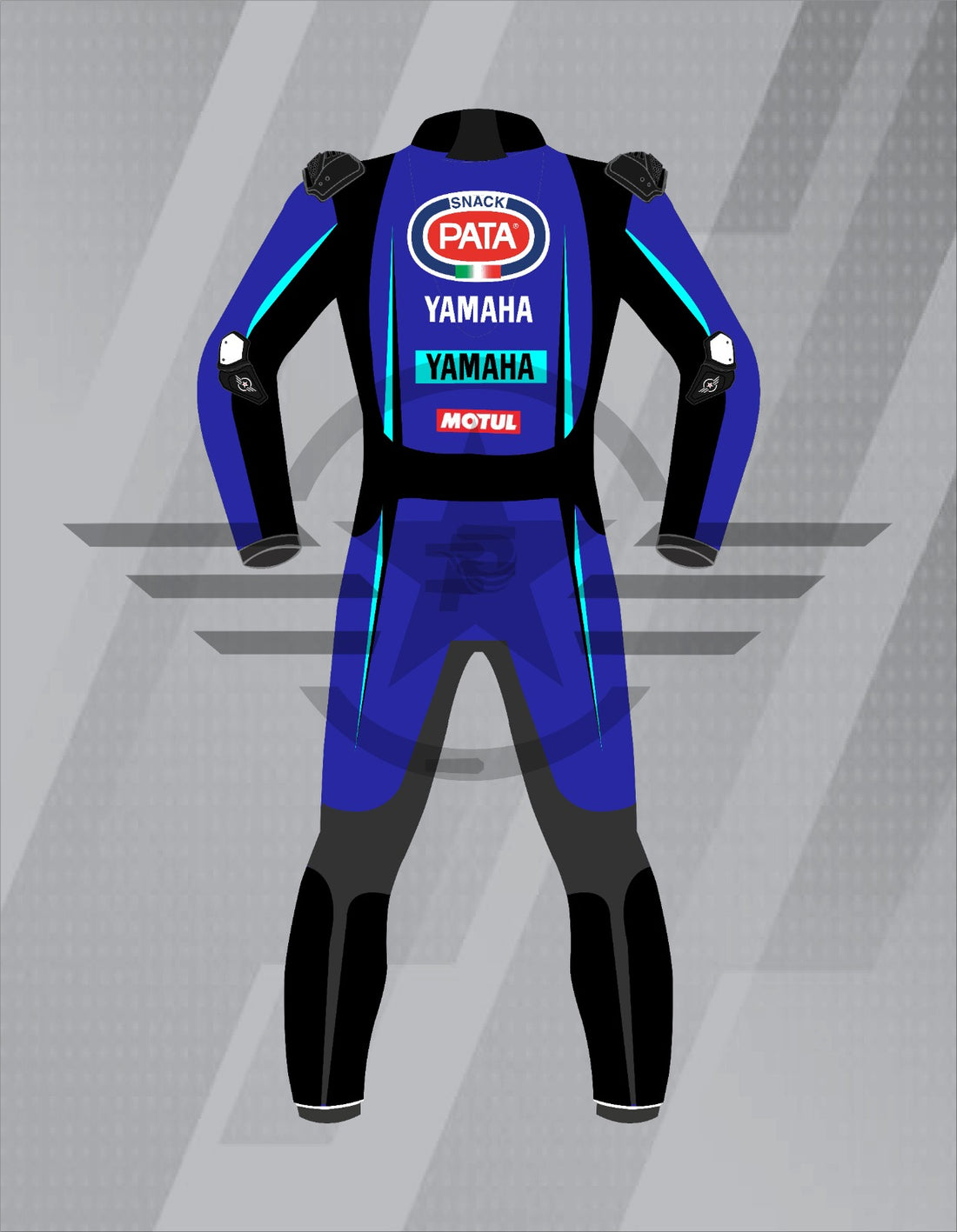 Mono de Moto de Cuero Paisley Pata Yamaha SBK – Traje de Circuito Profesional con Protecciones CE, Azul y Negro