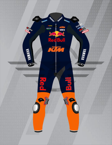 Mono de Moto de Cuero Paisley Red Bull KTM – Traje de Circuito MotoGP Profesional con Protecciones CE, Azul Marino y Naranja