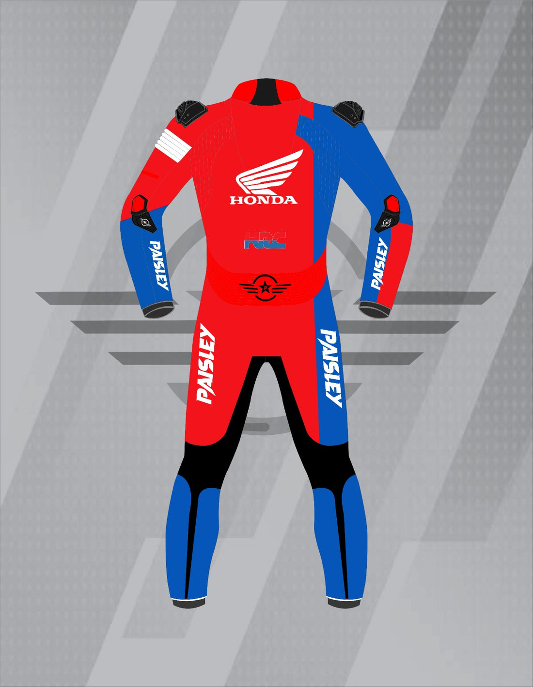 Mono de Moto de Cuero Paisley Pro Honda Racing – Traje de Circuito MotoGP Profesional con Protecciones CE, Rojo y Azul