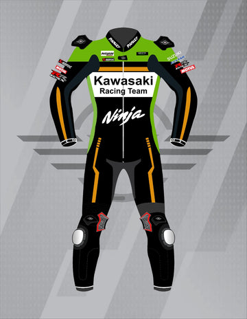 Mono de Moto de Cuero Paisley Kawasaki Ninja – Traje de Circuito Profesional con Protecciones CE, Verde y Negro