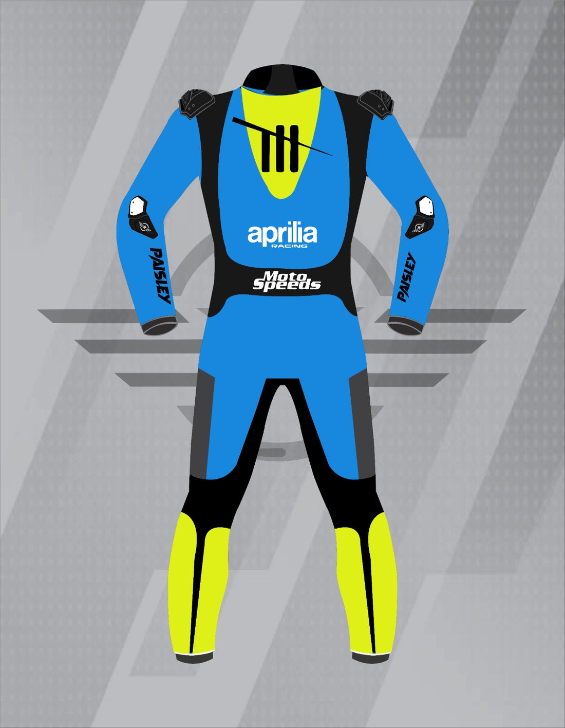 Mono de Moto de Cuero Paisley Aprilia Racing – Traje de Circuito MotoGP Profesional con Protecciones CE, Azul Celeste y Amarillo Flúor