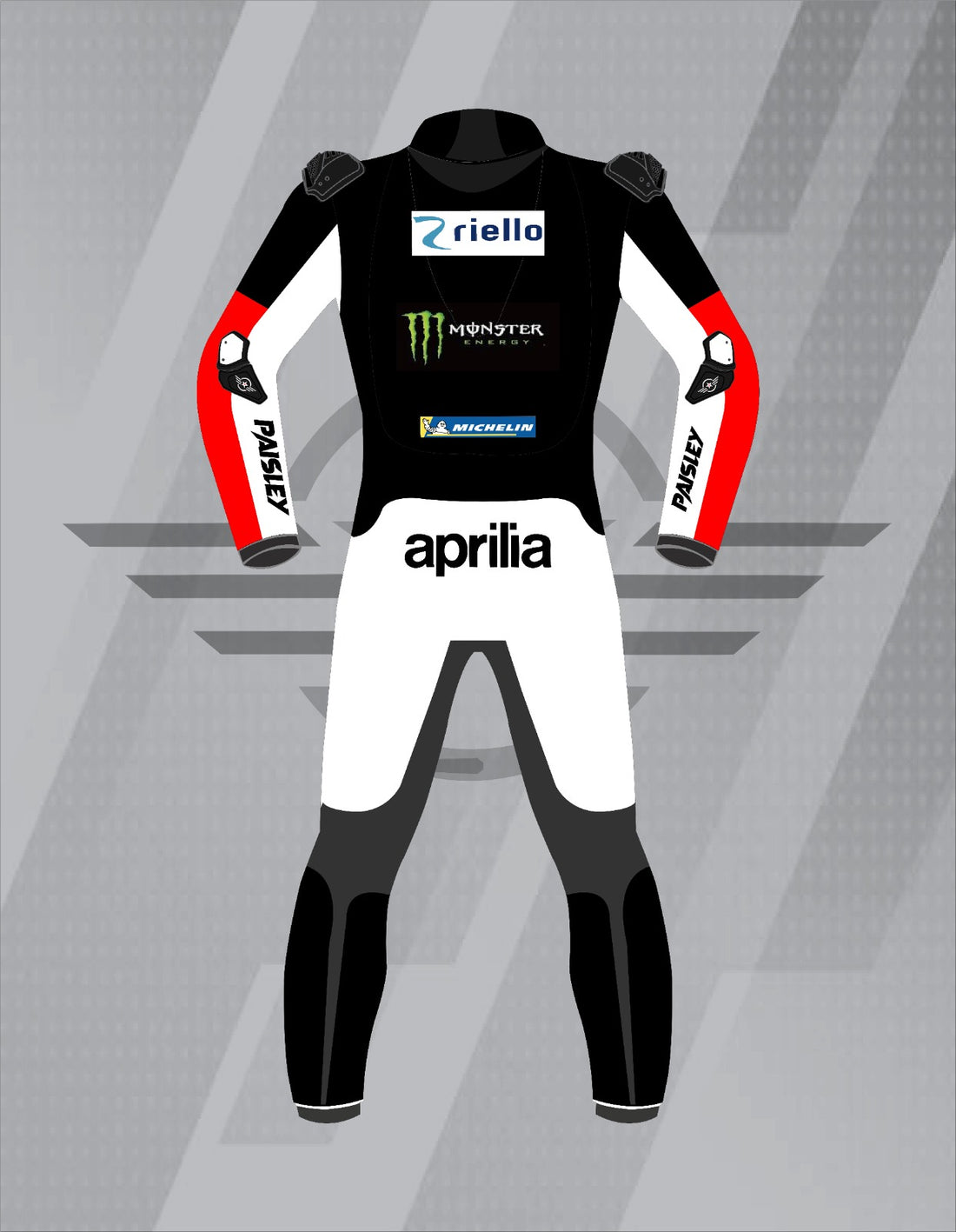Mono de Moto de Cuero Paisley Aruba.it Monster M – Traje de Circuito Profesional con Protecciones CE, Negro y Blanco