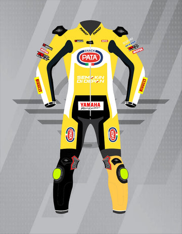 Mono de Moto de Cuero Paisley Pata Yamaha SBK – Traje de Circuito Profesional con Protecciones CE, Amarillo y Blanco