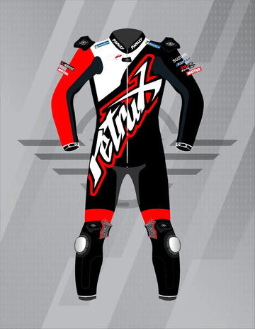 Mono de Moto de Cuero Paisley Petrux Racing – Traje de Circuito Profesional con Protecciones CE, Negro y Rojo
