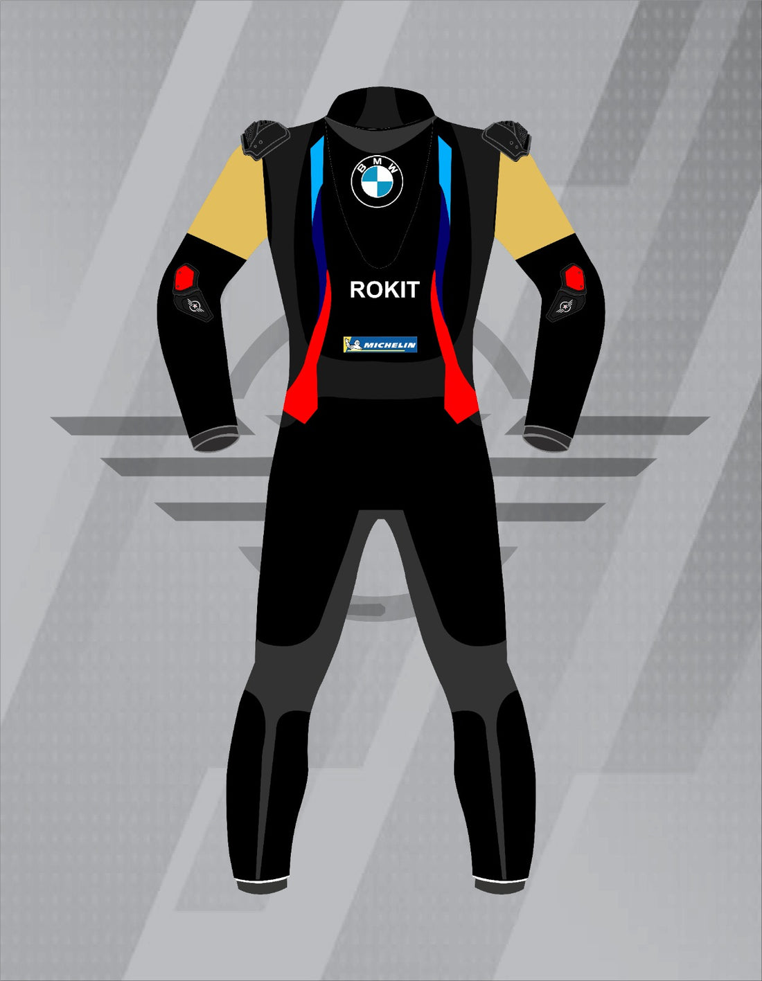 Mono de Moto de Cuero Paisley ROKIT BMW Motorrad – Traje de Circuito Profesional con Protecciones CE, Negro y Amarillo