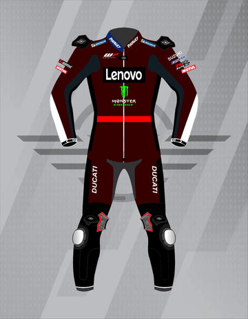 Mono de Moto de Cuero Paisley Ducati Lenovo Monster – Traje de Circuito MotoGP Profesional con Protecciones CE, Rojo y Negro