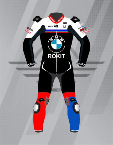 Mono de Moto de Cuero Paisley ROKIT BMW Motorrad – Traje de Circuito Profesional con Protecciones CE, Negro y Blanco