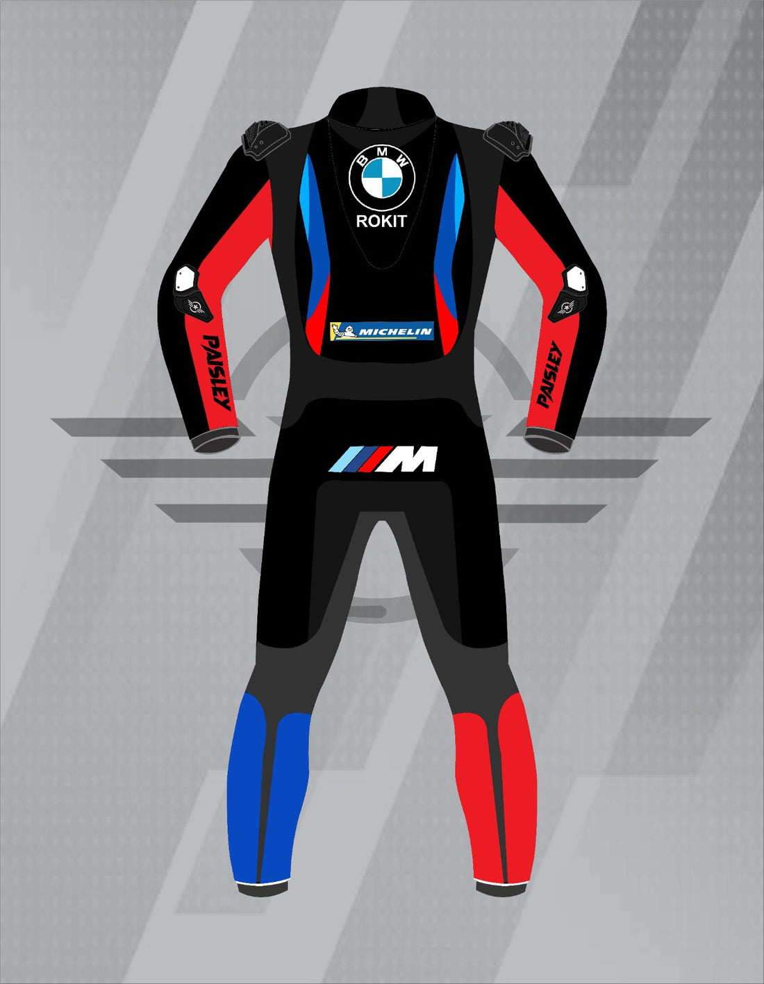 Mono de Moto de Cuero Paisley ROKIT BMW Motorrad – Traje de Circuito Profesional con Protecciones CE, Negro y Blanco
