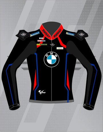 Chaqueta de Moto de Cuero Paisley BMW Motorrad – Cazadora Deportiva de Carretera con Protecciones CE, Negro y Azul