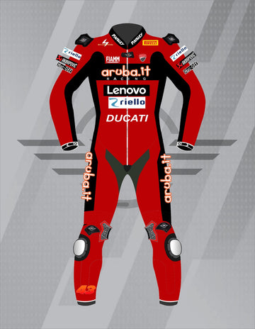 Mono de Moto de Cuero Paisley Aruba.it Ducati – Traje de Circuito WorldSBK Profesional con Protecciones CE, Rojo y Negro